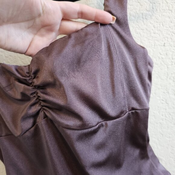 Andie Symi Metallic Purple Ruched Sweetheart Open Back One Piece Swimsuit M* - Picture 3 of 12